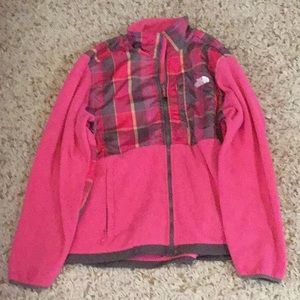 Pink with plaid large north face.